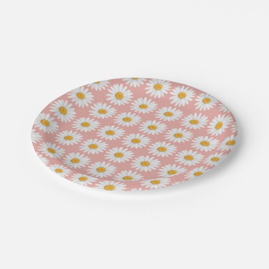Blush Pink Daisy Floral Pattern Party Pappteller (Schrägansicht)