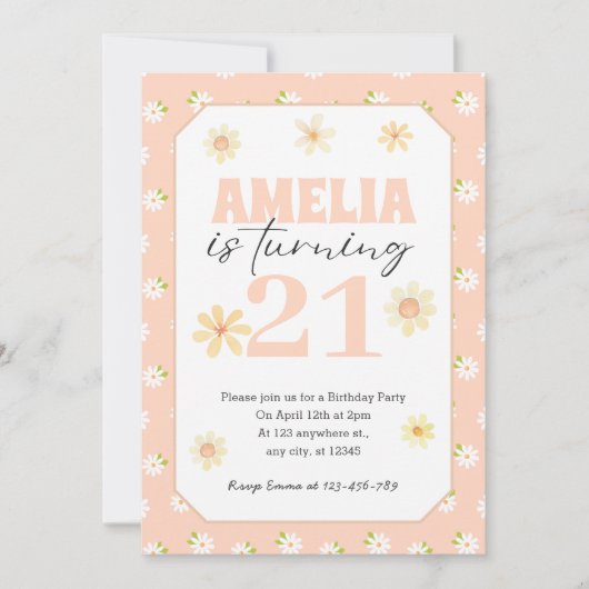 Blush Pink Daisy Geburtstag Einladung jedes Alter (Vorderseite)