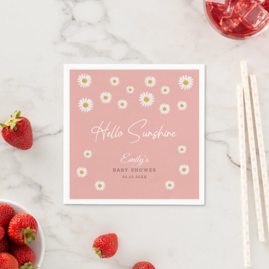 Blush Pink Daisy Hello Sunshine Baby Shower Paper Serviette (Beispiel)