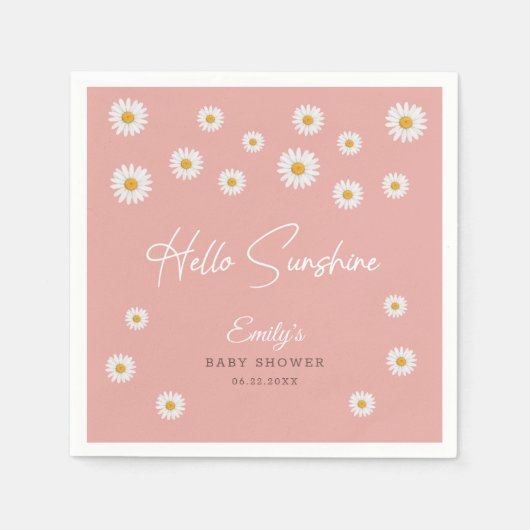 Blush Pink Daisy Hello Sunshine Baby Shower Paper Serviette (Vorderseite)