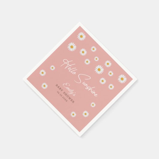Blush Pink Daisy Hello Sunshine Baby Shower Paper Serviette (Ecke)