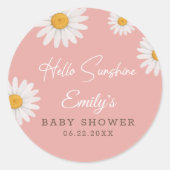 Blush Pink Daisy Hello Sunshine Baby Shower Runder Aufkleber (Vorderseite)