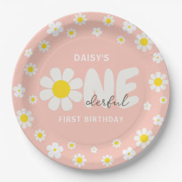 Blush Pink Daisy OneDerful 1. Geburtstag Party Pappteller