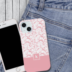 Blush Pink Damask Muster Monogram iPhone 14 Fall 15 Hülle