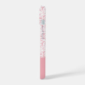 Blush Pink Damask Muster Monogram iPhone 14 Fall 15 Hülle (Linke Seite)