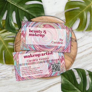 Blush Pink Dark Red Aqua Abstraktes Kunstmuster Visitenkarte