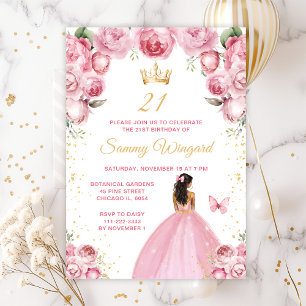 Blush Pink Dark Skin Princess Birthday Party Einladung
