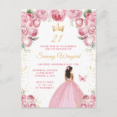 Blush Pink Dark Skin Princess Birthday Party Postkarte (Vorderseite)