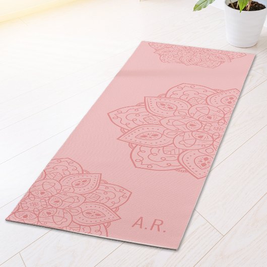 Blush Pink Decorative Modern Mandala With Initials Yogamatte