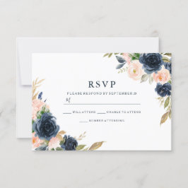 Blush Pink & Deep Navy Elegante Frühjahrssonne RSVP Karte