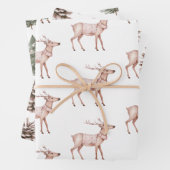 Blush Pink Deer Pine Cones Weihnachtsbaumen Geschenkpapier Set (Beispiel)