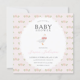 Blush Pink Delicate White Goose Baby Dusche Einladung