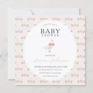 Blush Pink Delicate White Goose Baby Dusche Einladung
