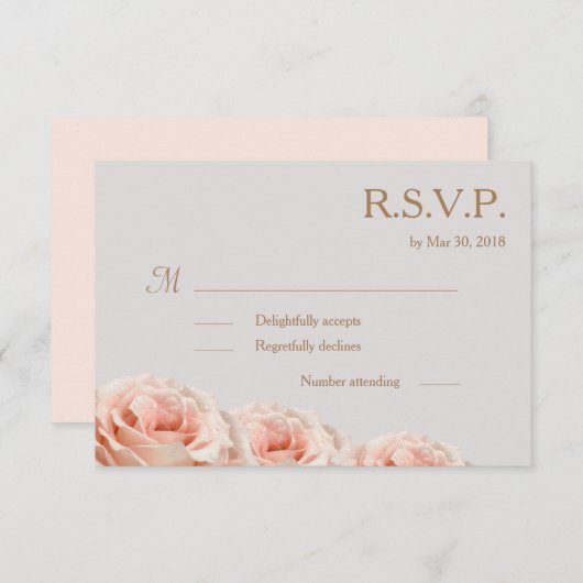 Blush Pink Dewy Rose Bloral Gray Wedding RSVP Einladung (Vorne/Hinten)