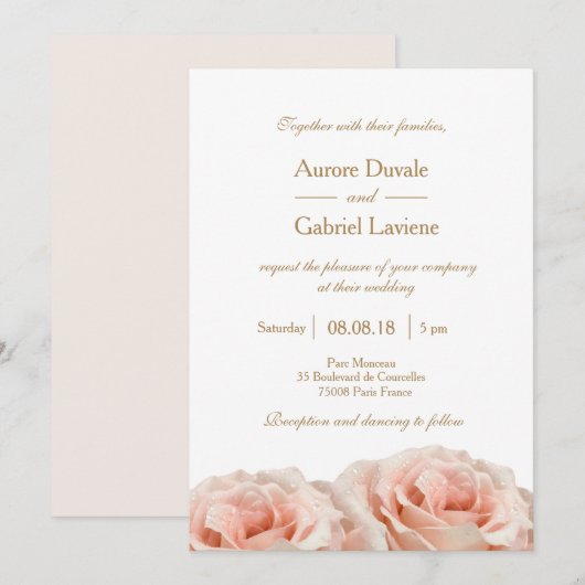 Blush Pink Dewy Rose Bloral White Gold Hochzeit Einladung (Vorne/Hinten)