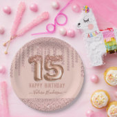 Blush Pink Diamond Tropfen Happy 15. Geburtstag Pappteller (Party)