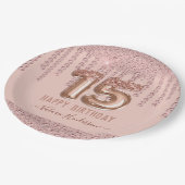 Blush Pink Diamond Tropfen Happy 15. Geburtstag Pappteller (Schrägansicht)