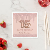 Blush Pink Diamond Tropfen Happy 15. Geburtstag Serviette (Beispiel)
