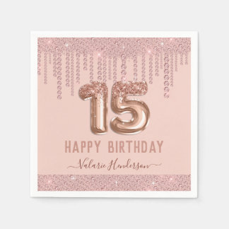 Blush Pink Diamond Tropfen Happy 15. Geburtstag Serviette