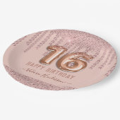 Blush Pink Diamond Tropfen Happy 16. Geburtstag Pappteller (Schrägansicht)