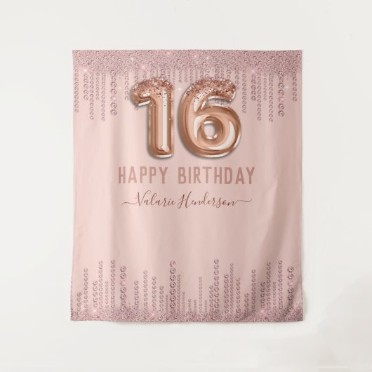 Blush Pink Diamond Tropfen Happy 16. Geburtstag Wandteppich (Vorderseite)
