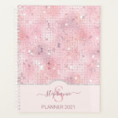 Blush Pink Disco Ball Mosaik Monogram Planer (Vorderseite)