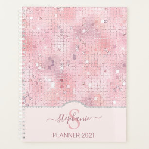 Blush Pink Disco-Kugel-Mosaik-Monogramm Planer