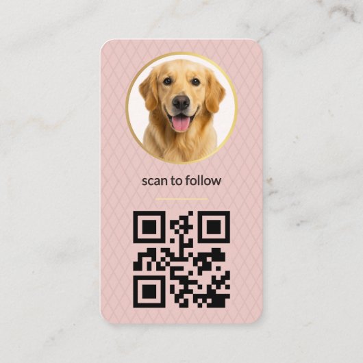 Blush Pink Dog Pet Photo Social Media QR Code Visitenkarte (Rückseite)