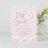 Blush Pink Donuts Sweet Two Two Two Two Birthday Einladung (Stehend Vorderseite)