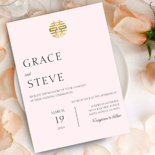 Blush Pink Double Happiness Chinesisch koreanische Einladung