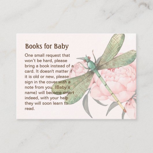 Blush Pink Dragonfly Blumenbücher für Kindergedich Begleitkarte (Vorderseite)