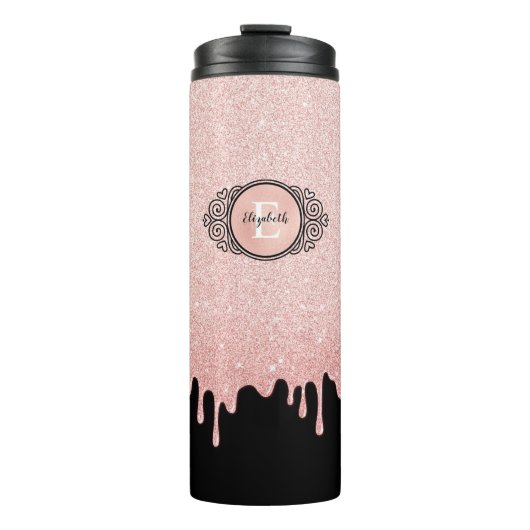 Blush Pink Drift Glitzer Monogram Name Thermosbecher (Vorderseite)