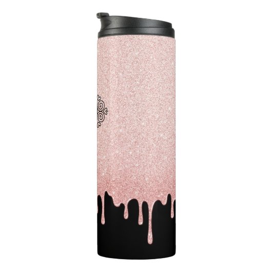 Blush Pink Drift Glitzer Monogram Name Thermosbecher (Nach rechts gedreht)