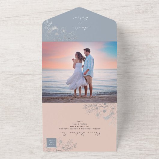 Blush Pink & Dusty Blue All-In-One-Einladung All In One Einladung (Außenbereich)