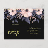 Blush Pink Dusty Blue Black Wedding Floral Budget Einladungspostkarte (Vorderseite)