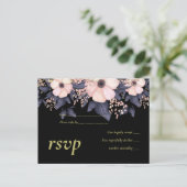 Blush Pink Dusty Blue Black Wedding Floral Budget Einladungspostkarte (Stehend Vorderseite)