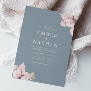 Blush Pink & Dusty Blue Elegante Hochzeit Einladung