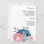 Blush Pink Dusty Blue Floral All in one Wedding Einladung (Rückseite)