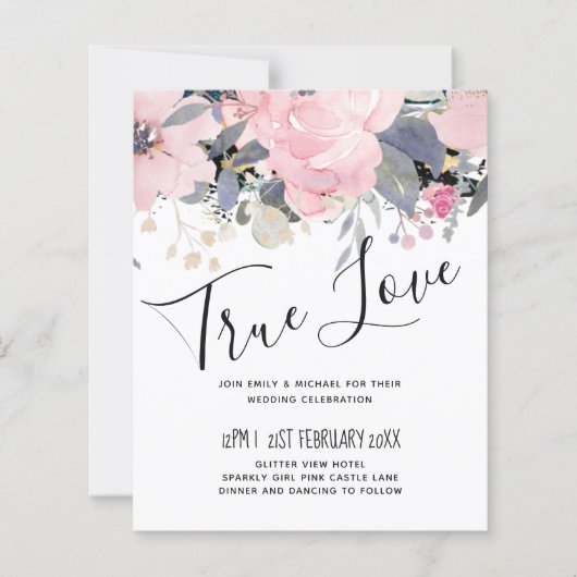 Blush Pink Dusty Blue Floral Wedding Budget (Vorderseite)