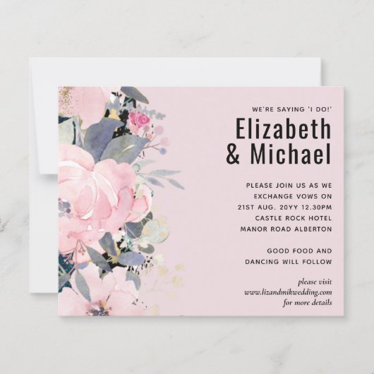 Blush Pink Dusty Blue Floral Wedding Budget (Vorderseite)