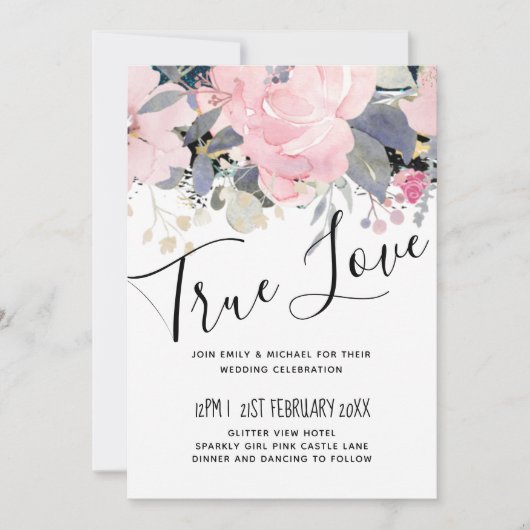 Blush Pink Dusty Blue Floral Wedding Budget (Vorderseite)