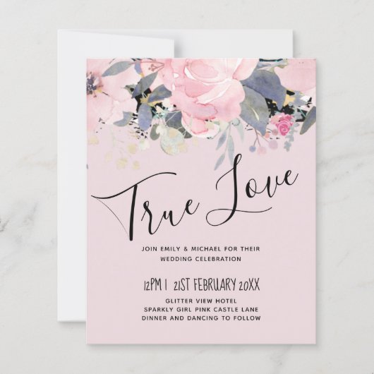 Blush Pink Dusty Blue Floral Wedding Budget (Vorderseite)