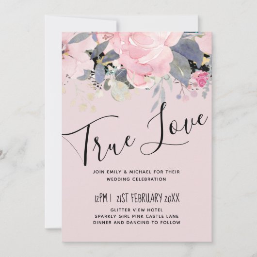 Blush Pink Dusty Blue Floral Wedding Budget (Vorderseite)