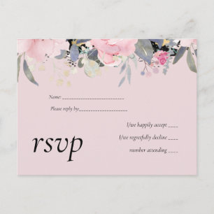 Blush Pink Dusty Blue Floral Wedding Budget Einladungspostkarte