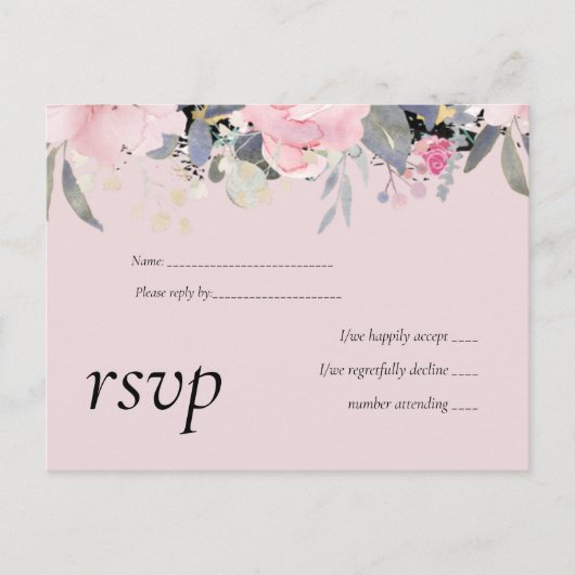 Blush Pink Dusty Blue Floral Wedding Budget Einladungspostkarte (Vorderseite)