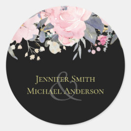 Blush Pink Dusty Blue Floral Wedding Budget Runder Aufkleber