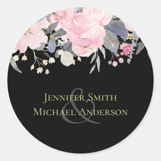Blush Pink Dusty Blue Floral Wedding Budget Runder Aufkleber (Vorderseite)