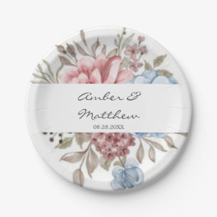 Blush Pink Dusty Blue Peony Wedding Paper Plate Pappteller