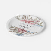 Blush Pink Dusty Blue Peony Wedding Paper Plate Pappteller (Schrägansicht)