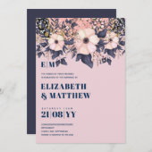 Blush Pink Dusty Blue Rosegold Floral Wedding Chic (Vorne/Hinten)